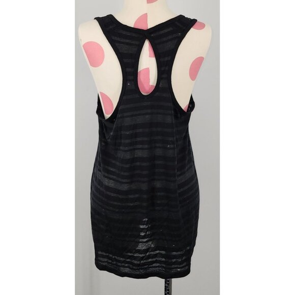 Women's Balance Collection Black with Sheer Stripes Medium Tank Top Keyhole Back - Picture 4 of 6